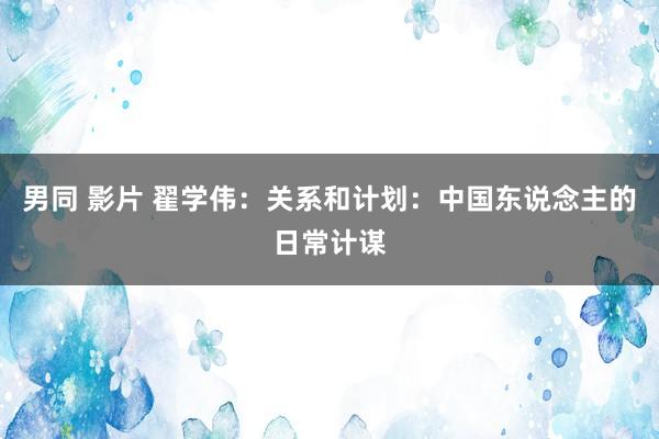 男同 影片 翟学伟：关系和计划：中国东说念主的日常计谋